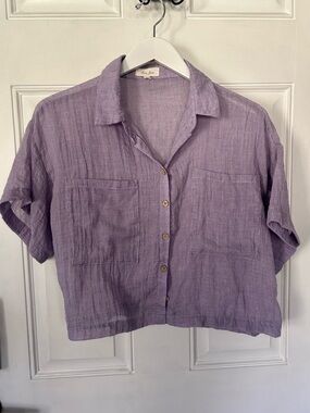 Love Notes Lavender Button-Front Cropped Camp Shirt